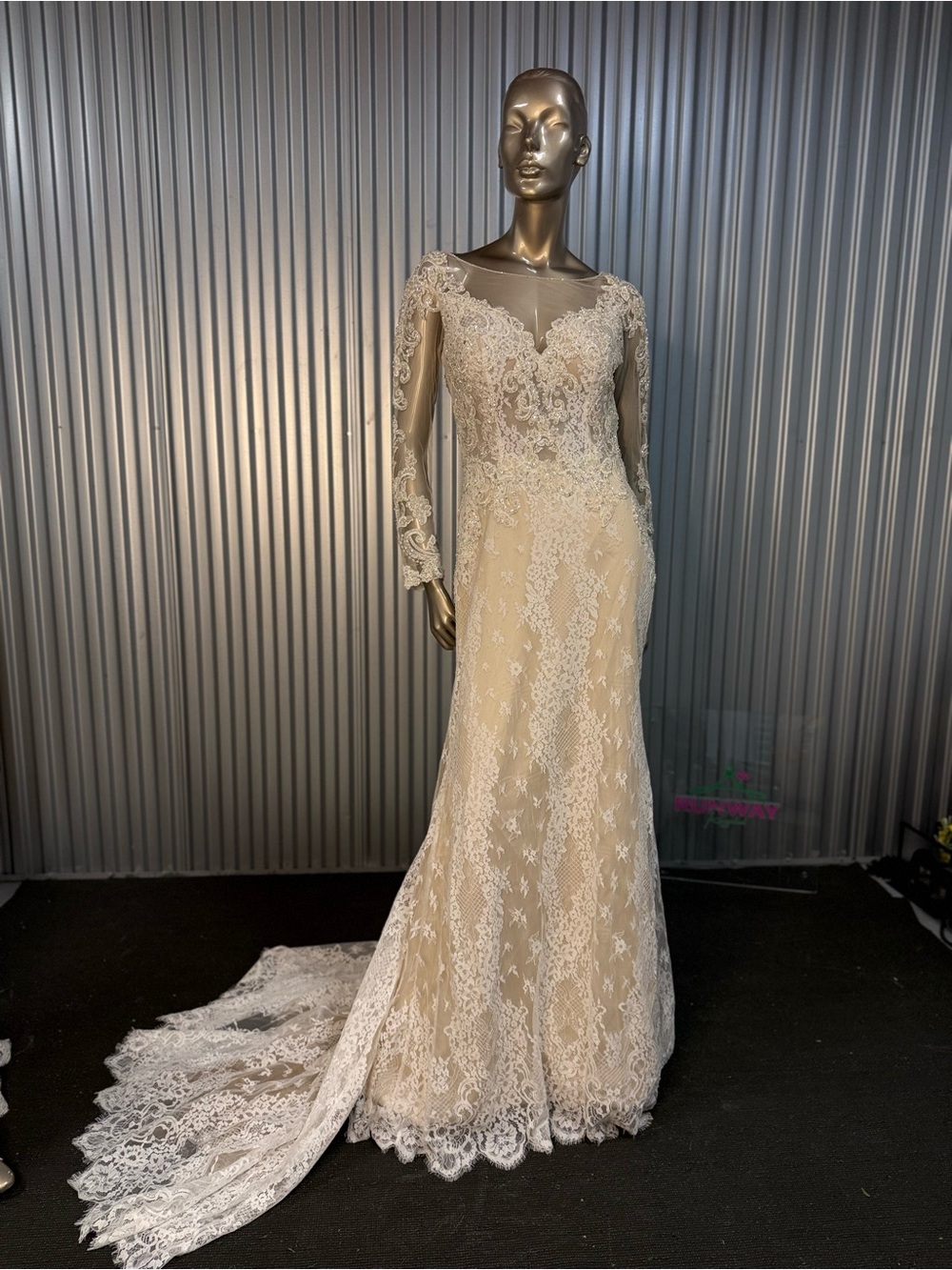 Jasmine Couture Beaded Lace Long Sleeve Wedding Gown Size 10